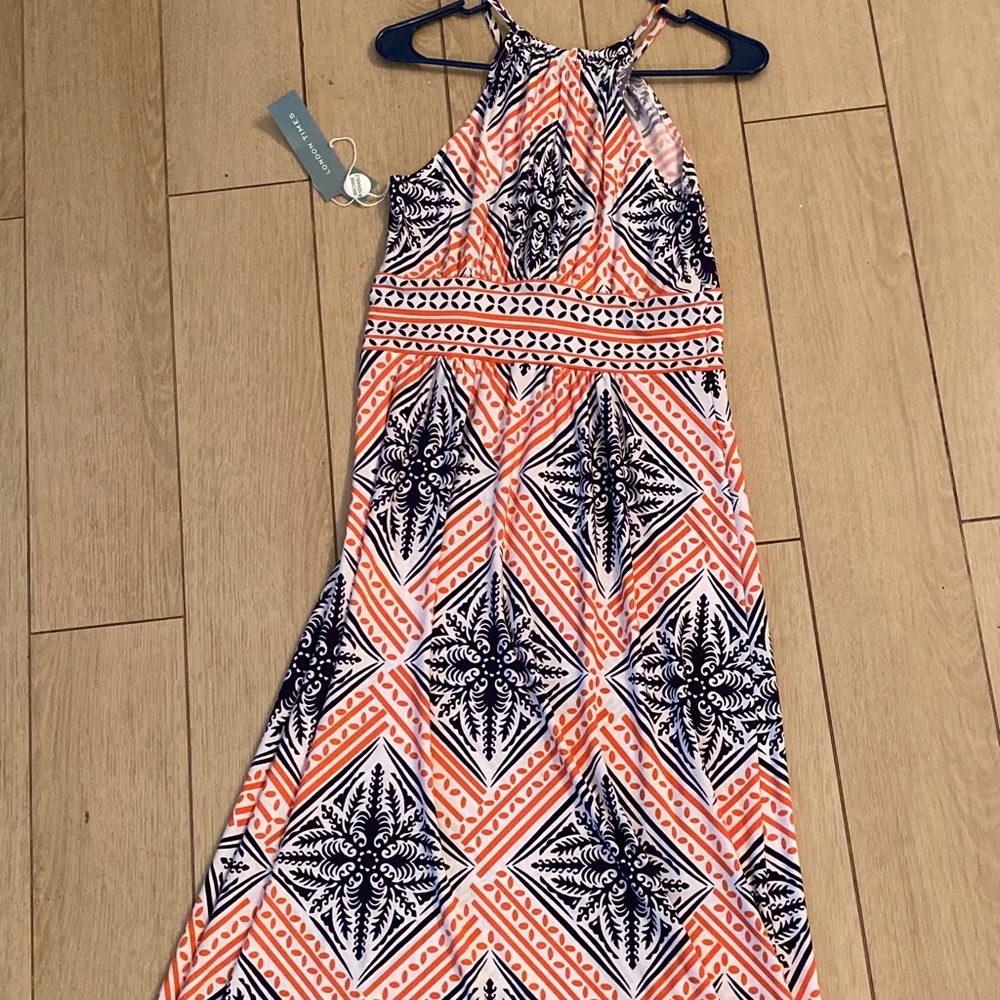NWT Blue and Orange Maxi dress with front slit